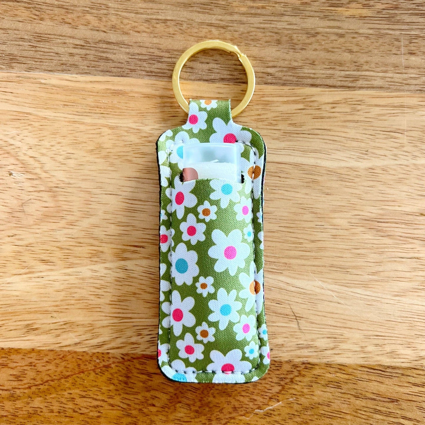 Lip Balm/Lip Stick Keychain Holder | Green Daisy