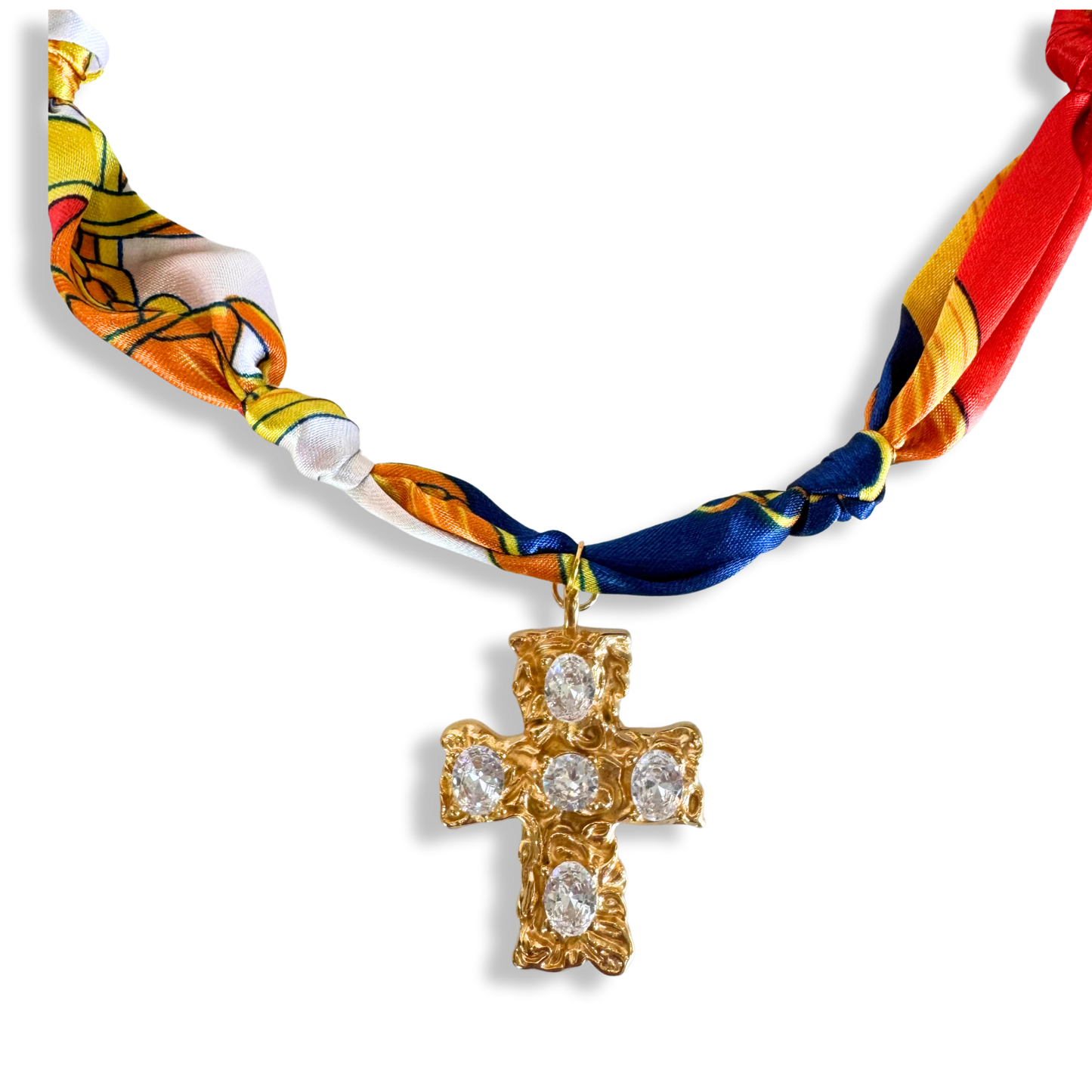 Scarf Bandana Flower Charm Necklaces | Light Pink