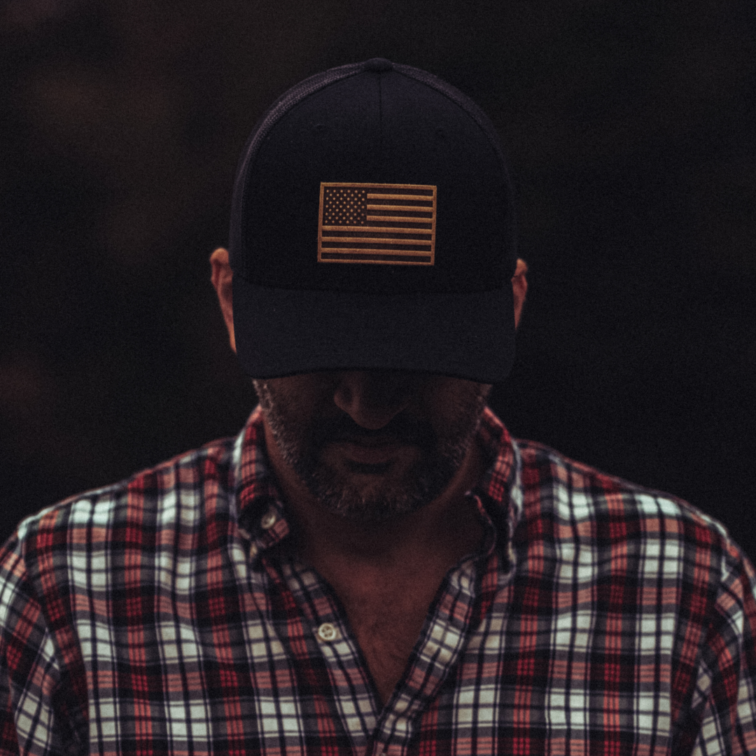 Leather Patch American Flag Hat | Coyote Brown/Black