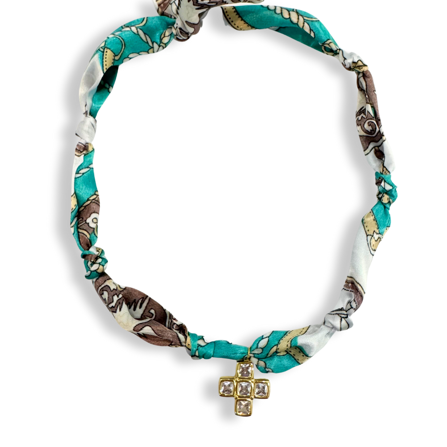 Scarf Bandana Flower Charm Necklaces | Light Pink