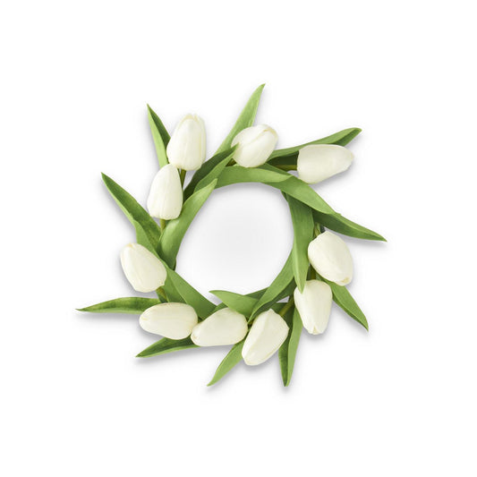 White Real Touch Mini Tulip Candle Ring | 10"