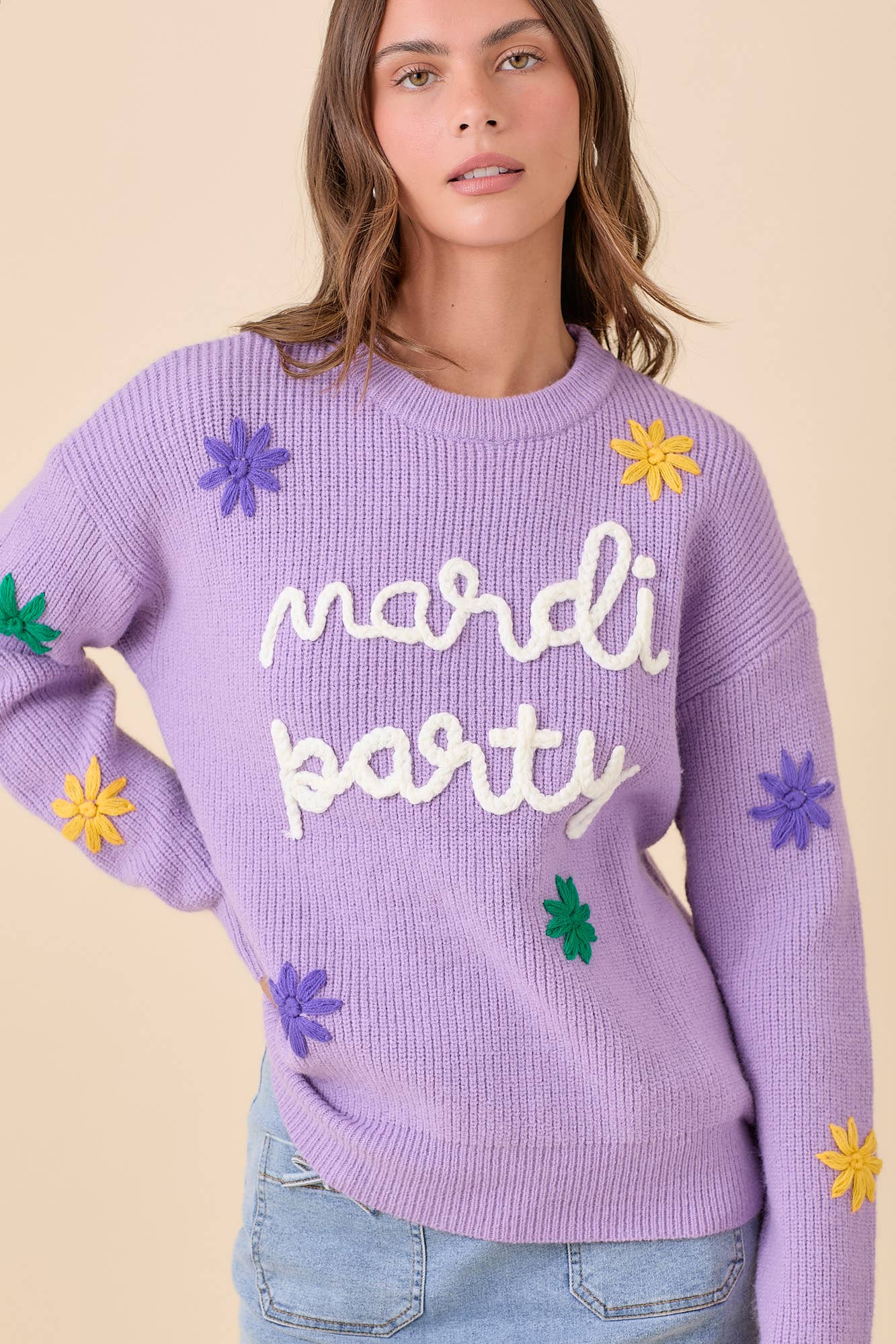 3D Mardi Party Sweater | Purple/Large