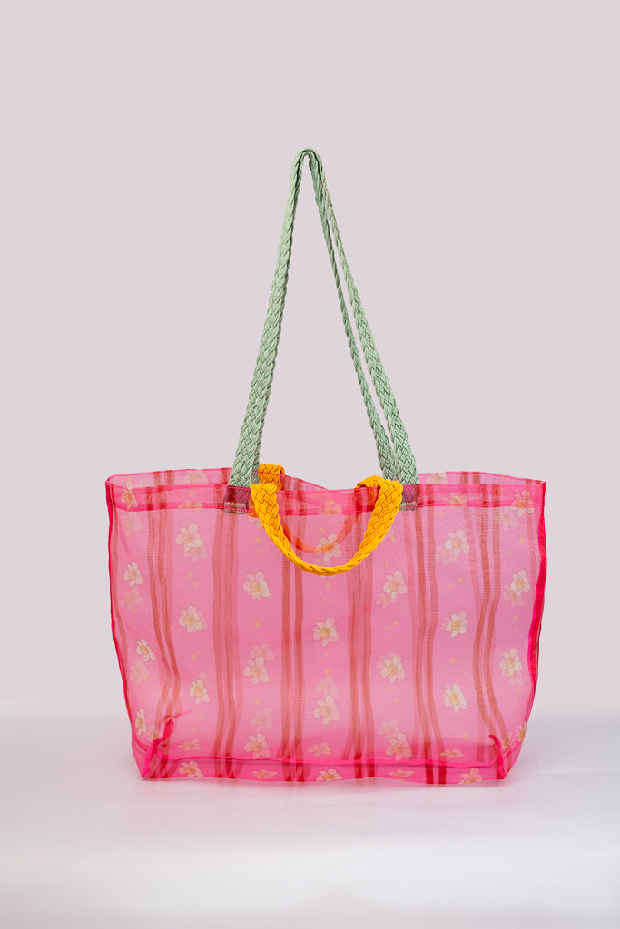 Floral Stripe Mesh Bag