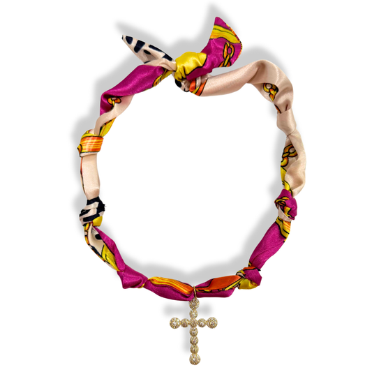 Scarf Bandana Cross Charm Necklace | Pink