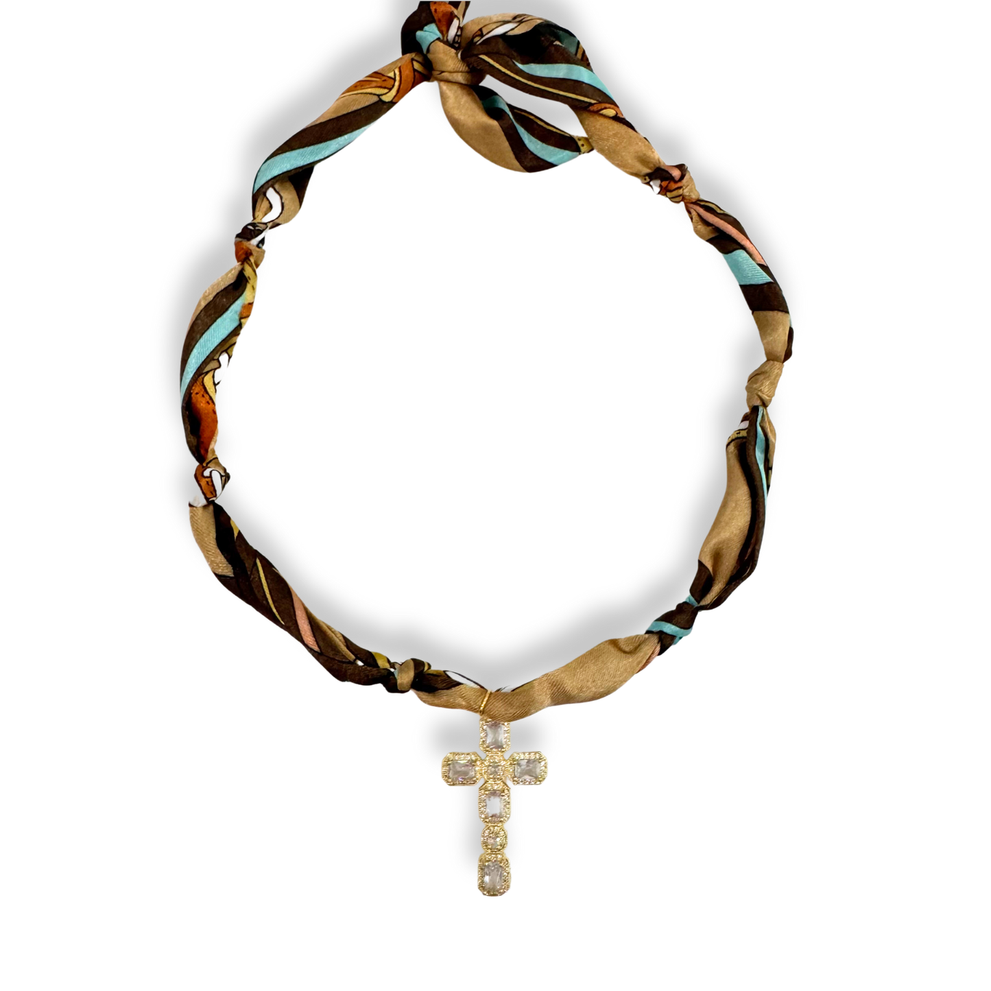 Scarf Bandana Flower Charm Necklaces | Light Pink