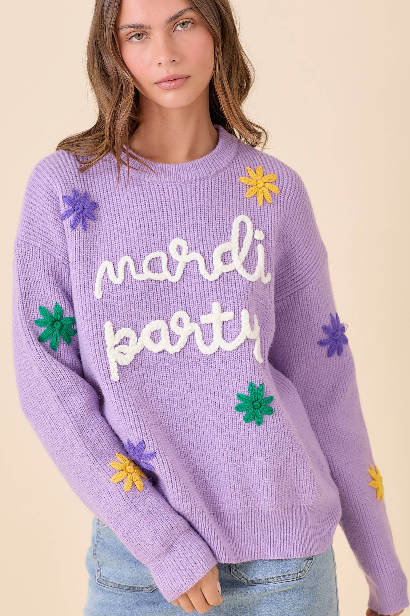 3D Mardi Party Sweater | Purple/Large