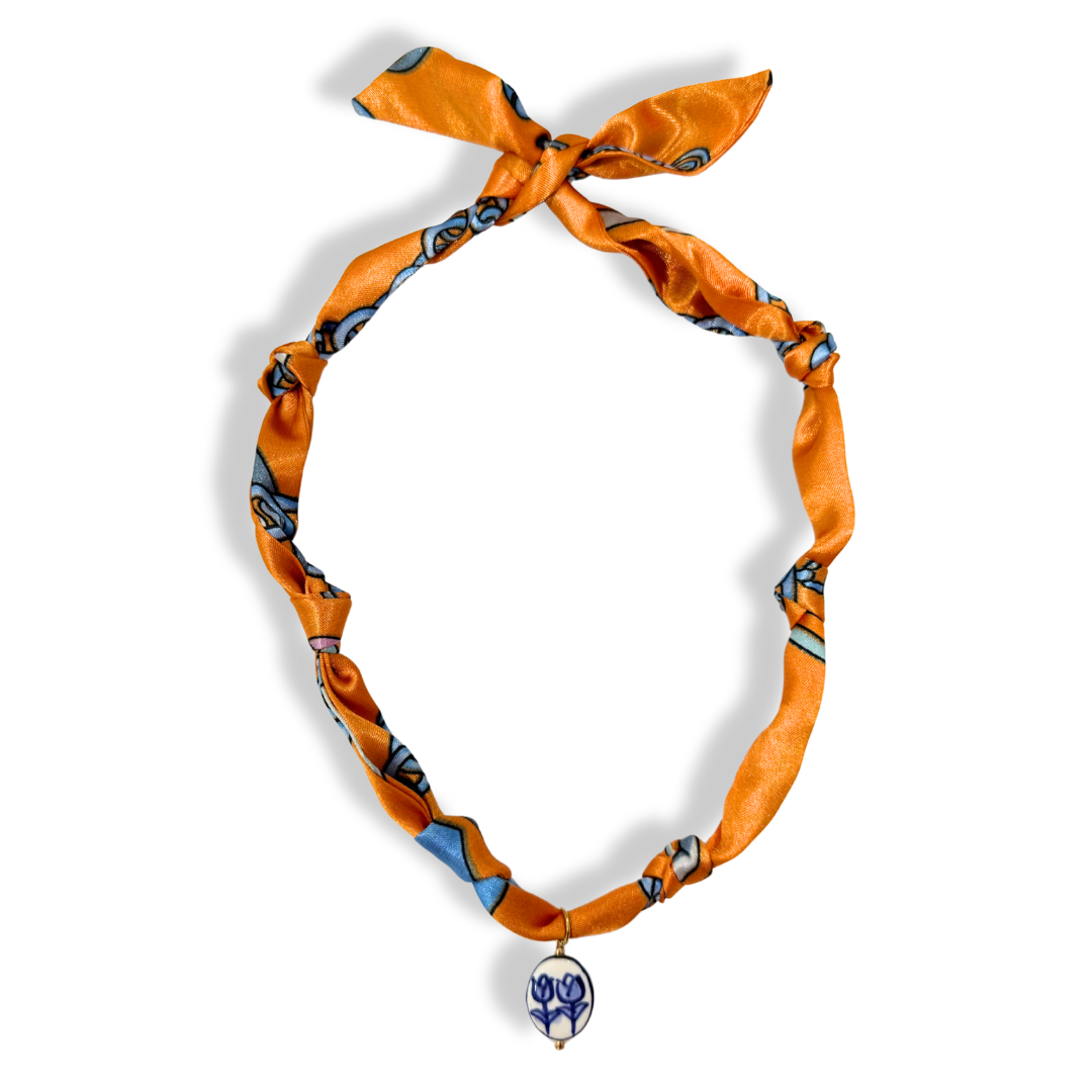 Scarf Bandana Blue Vintage Charm Necklace | Orange