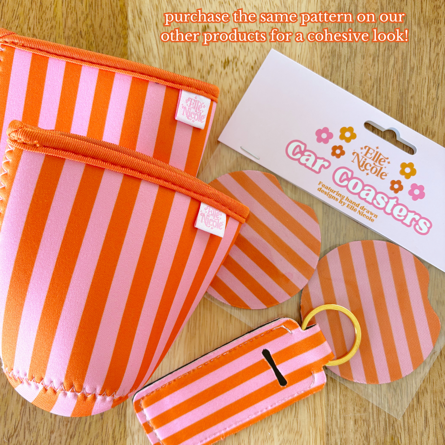 Coffee Cup Cover | Pink & Orange Stripes LARGE