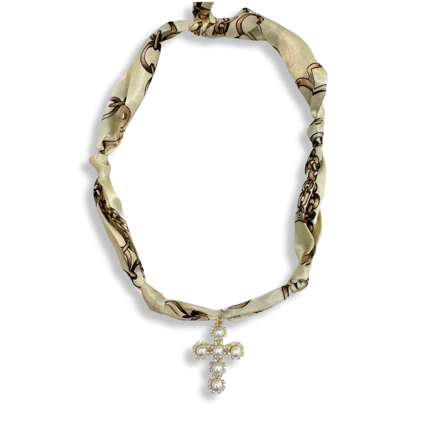 Scarf Bandana Flower Charm Necklaces | Light Pink