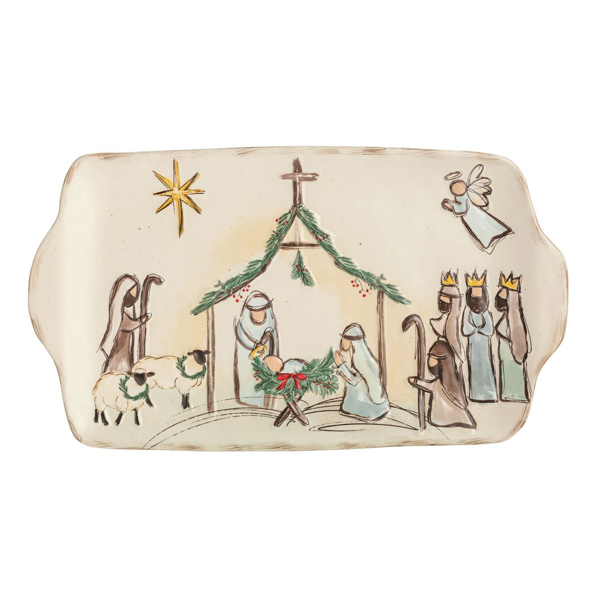 Stoneware Rectangle Nativity Platter