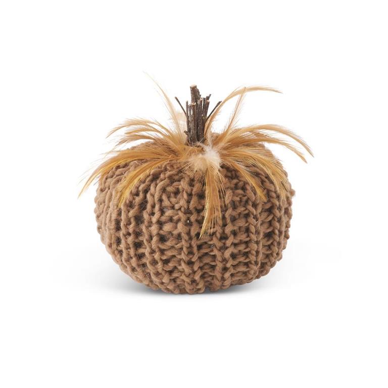 Crochet Pumpkin w/ Wood Stem & Feathers