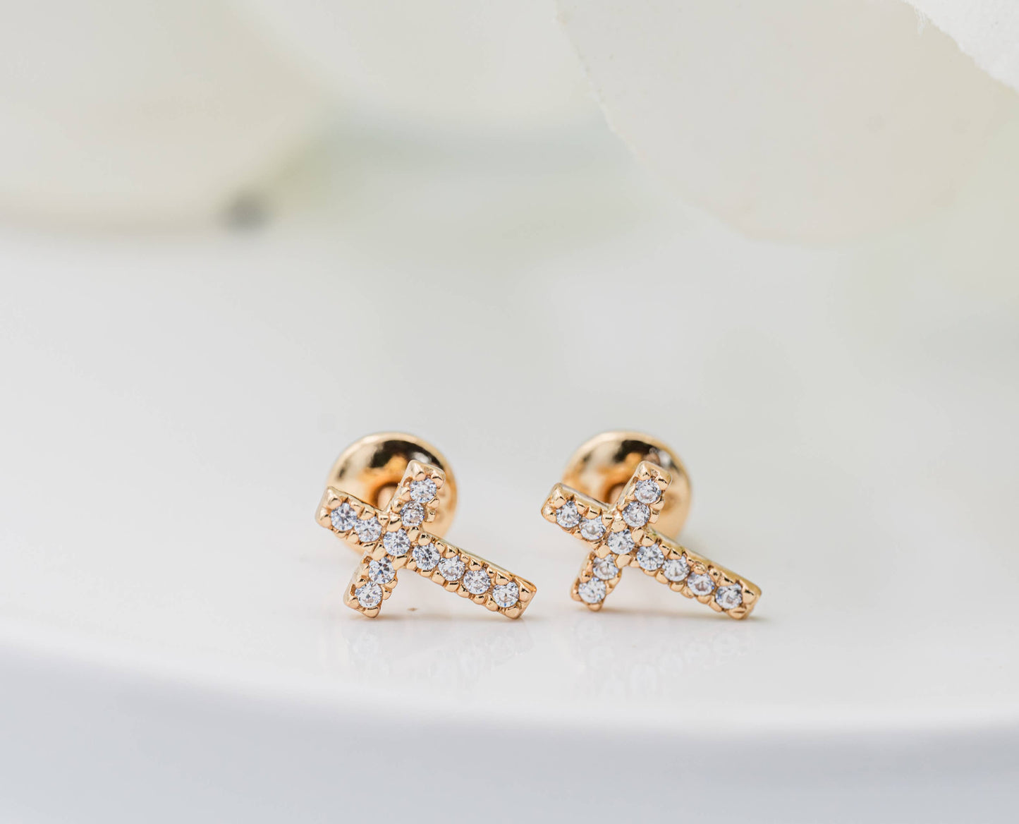 14K Gold-Plated Cross CZ Earrings