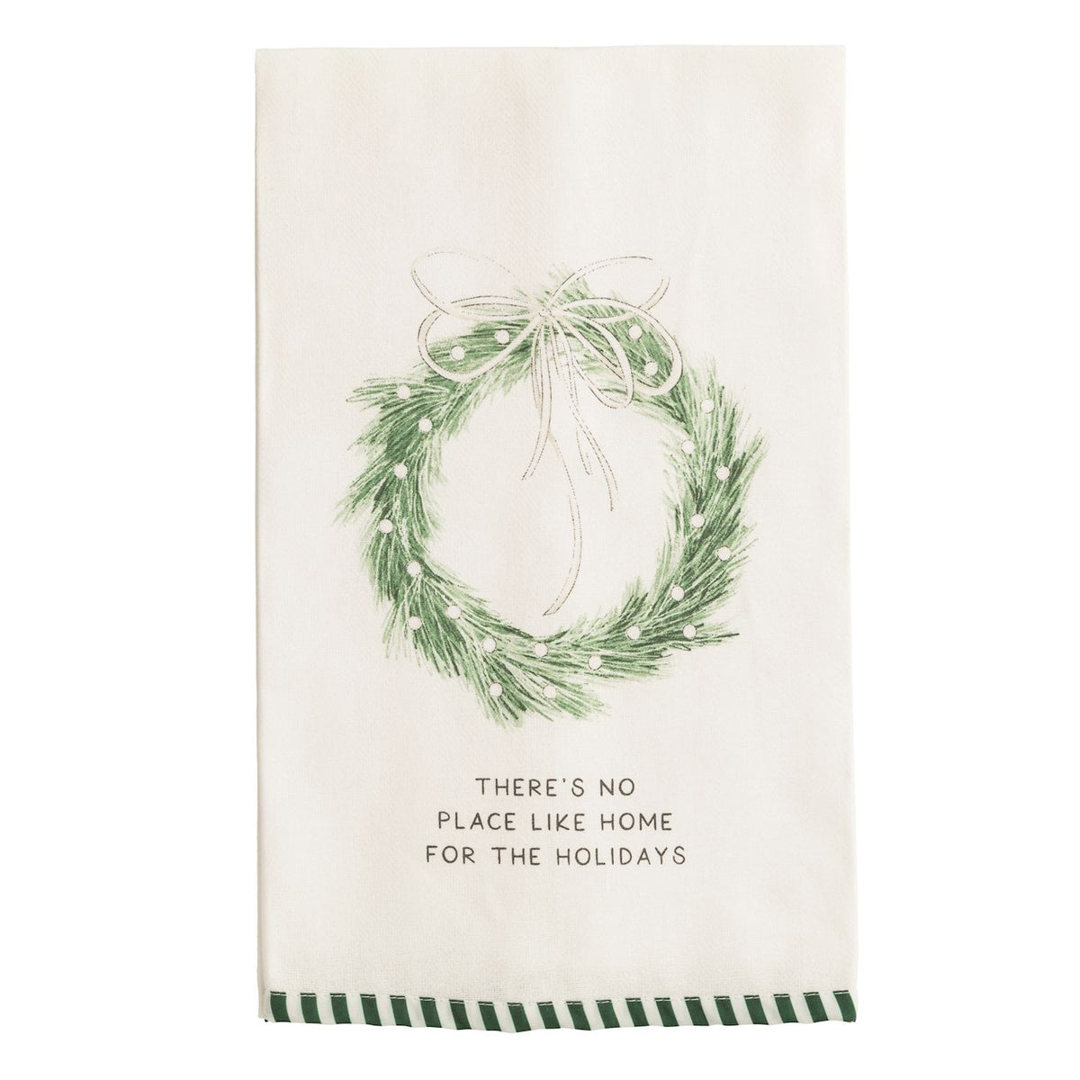 White Christmas Stripe Hem Towel