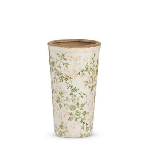 Taupe Floral Vase | Green & Light Peach