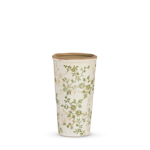 Taupe Floral Vase | Green & Light Peach