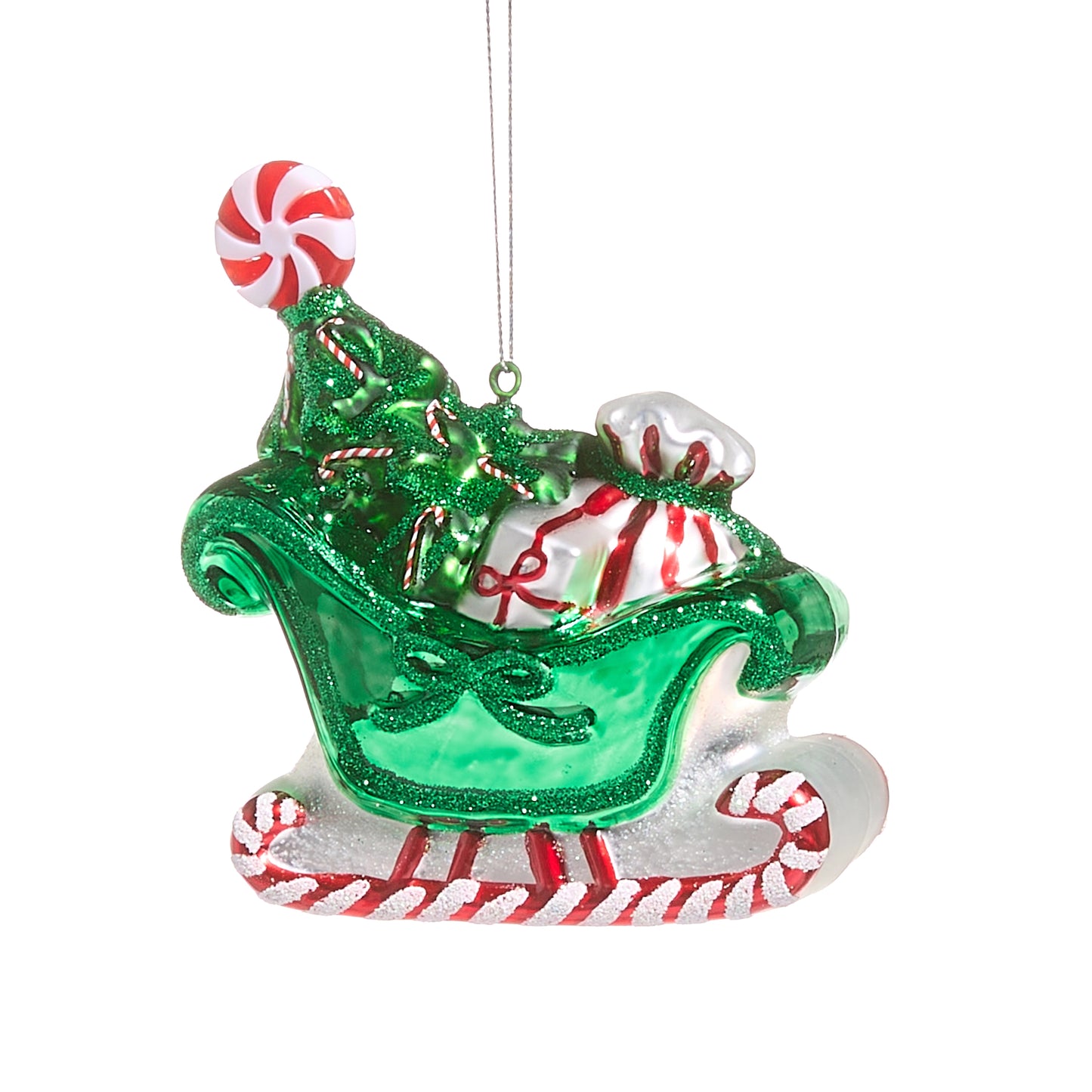 4.5" Peppermint Sleigh Ornament