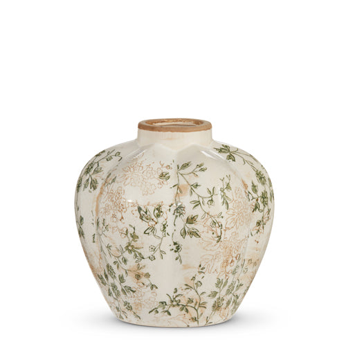 Taupe Floral Vase | Green & Light Peach