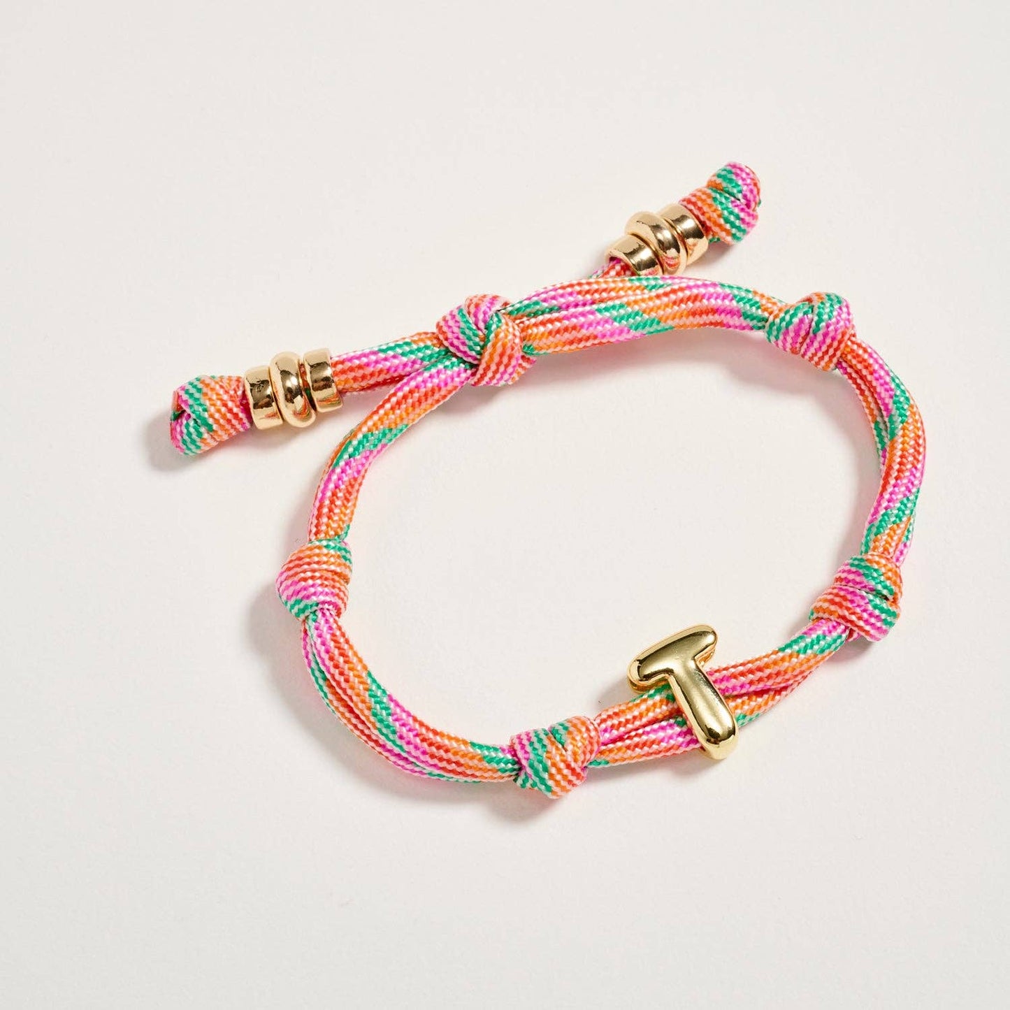 Multicolor Rope Bracelet w Gold Initial Charm