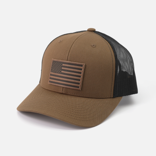 Leather Patch American Flag Hat | Coyote Brown/Black