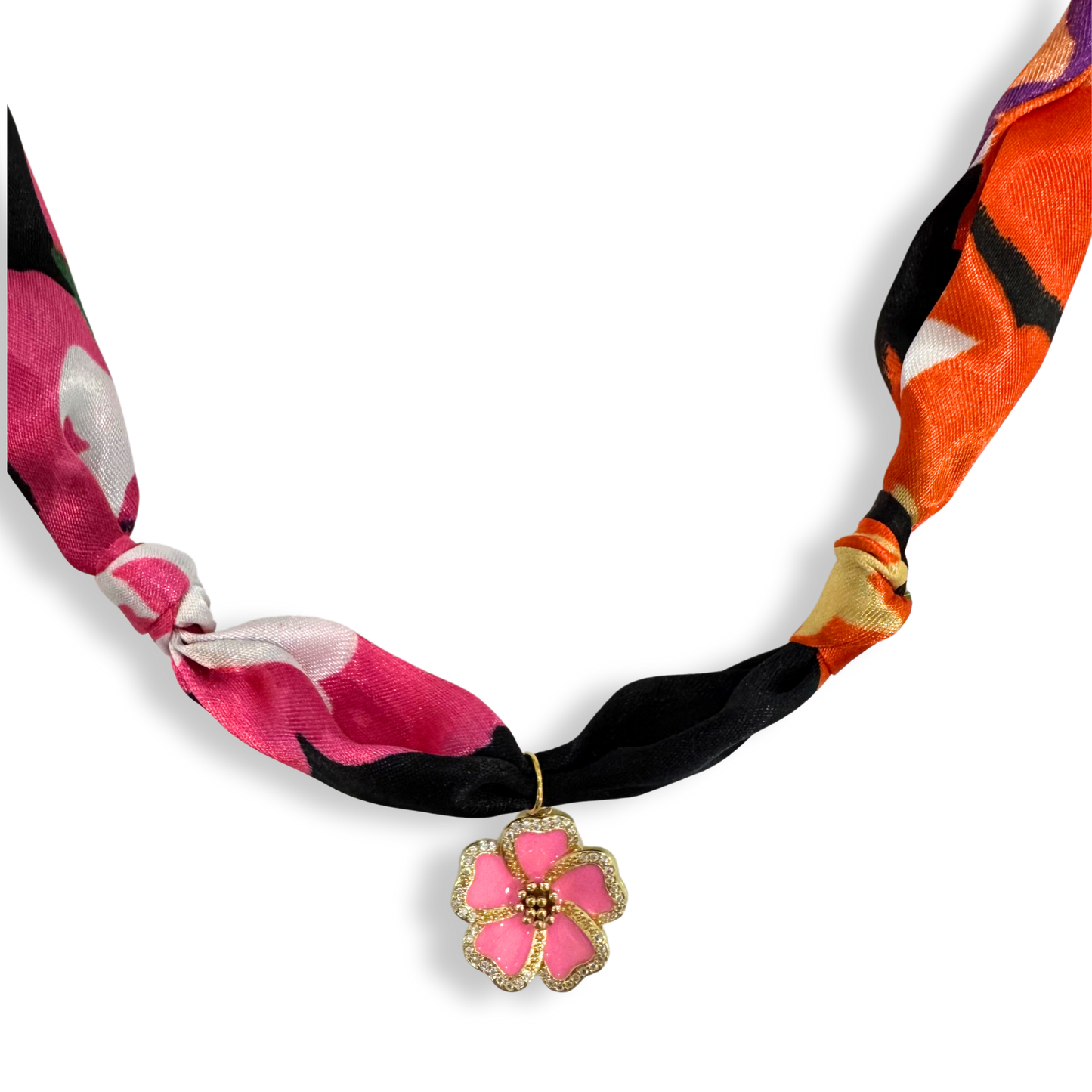 Scarf Bandana Flower Charm Necklaces | Light Pink