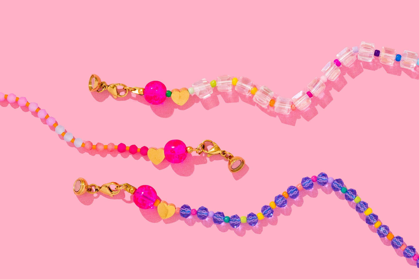 Marbled Turquoise Heart Beaded Necklace | Pink