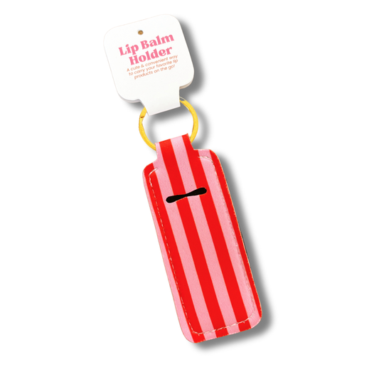 Lip Balm/Lipstick Keychain Holder | Pink & Red Stripes