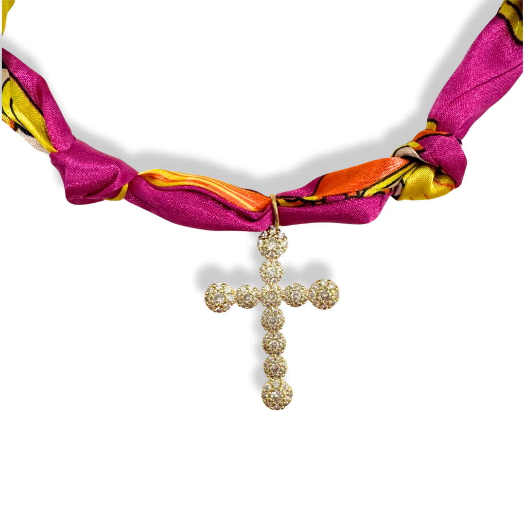 Scarf Bandana Cross Charm Necklace | Pink