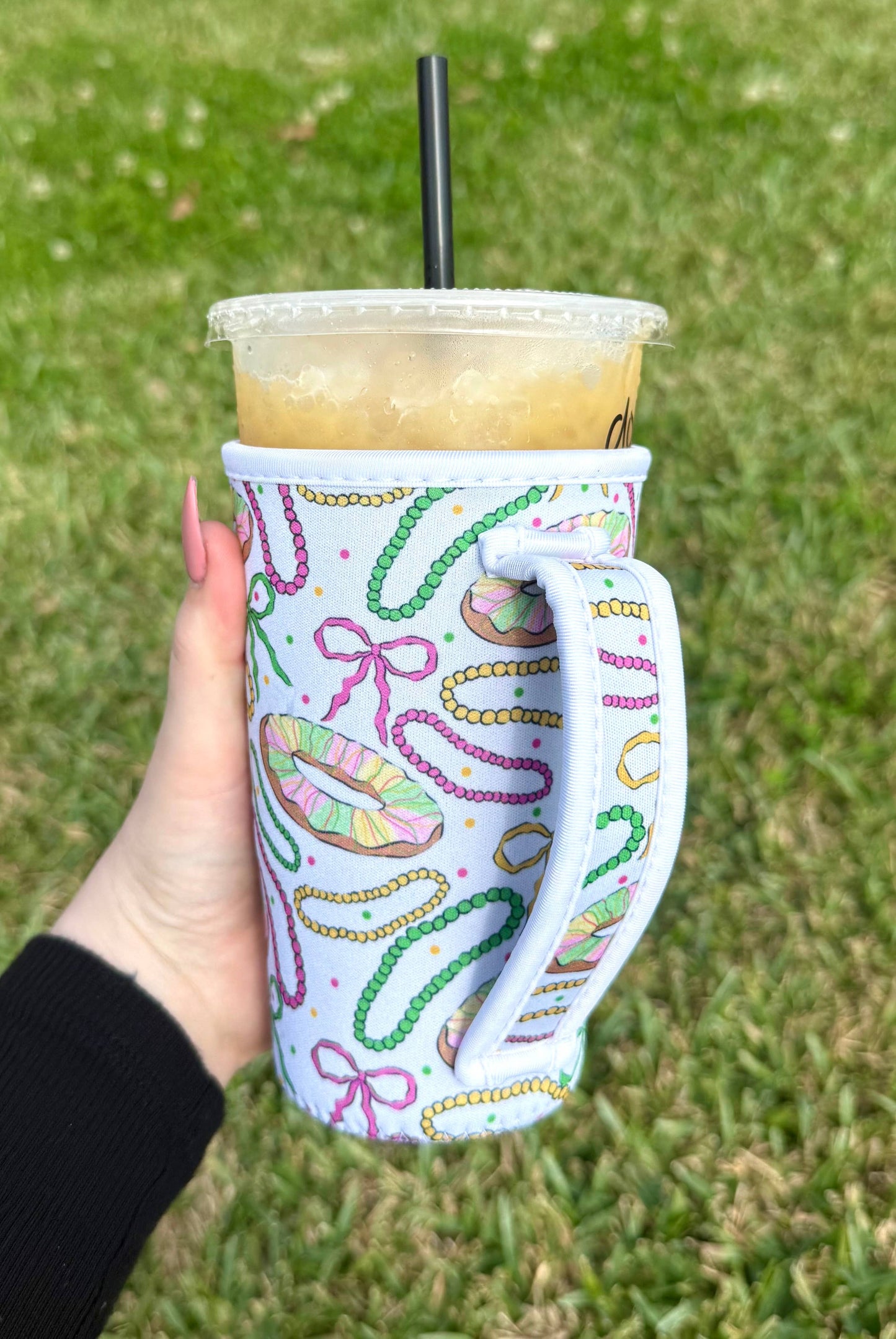 King Cake/Bead/Bow Large Sleeve W/ Handle