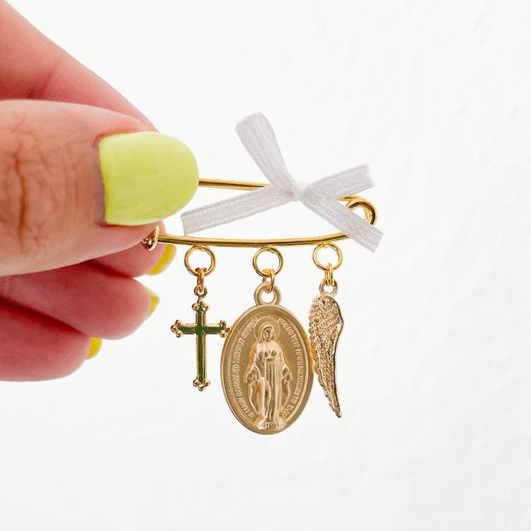 Mary Medal Lapel Pin w/ Bow | 3 Charms