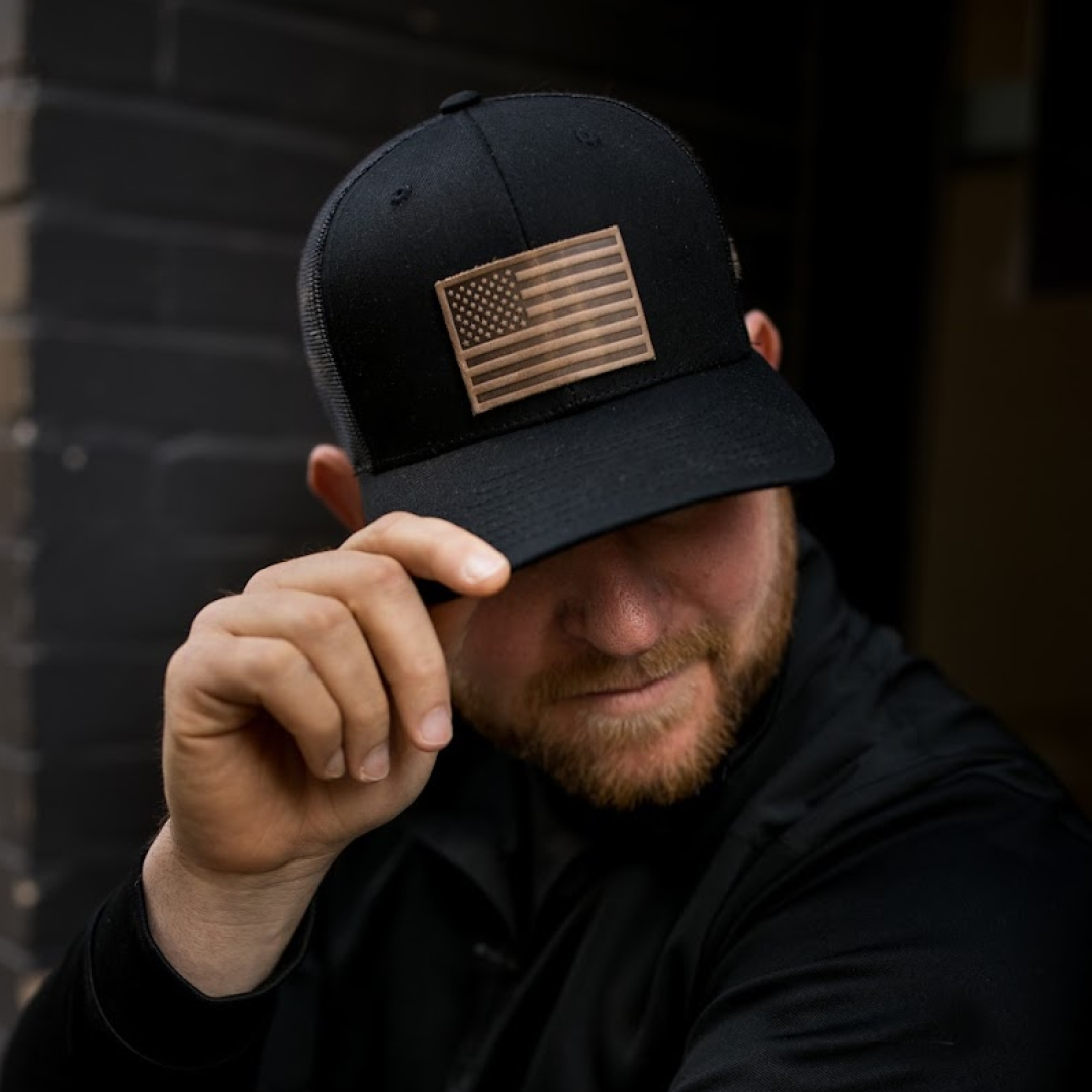 Leather Patch American Flag Hat | Coyote Brown/Black