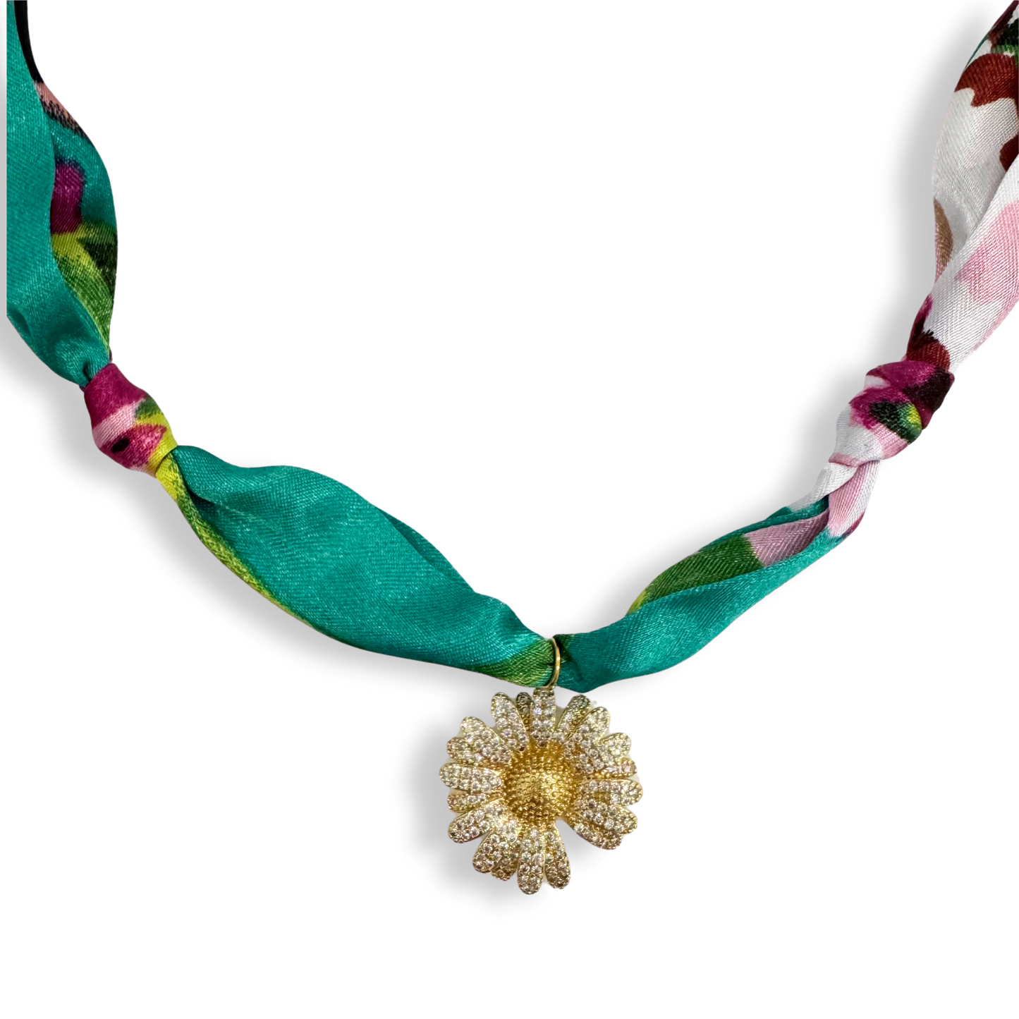 Scarf Bandana Flower Charm Necklaces | Light Pink