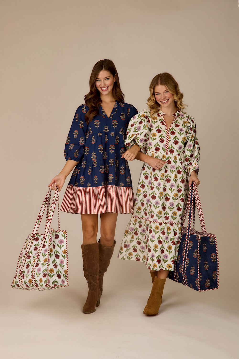 Cream Harvest Block Print Tote