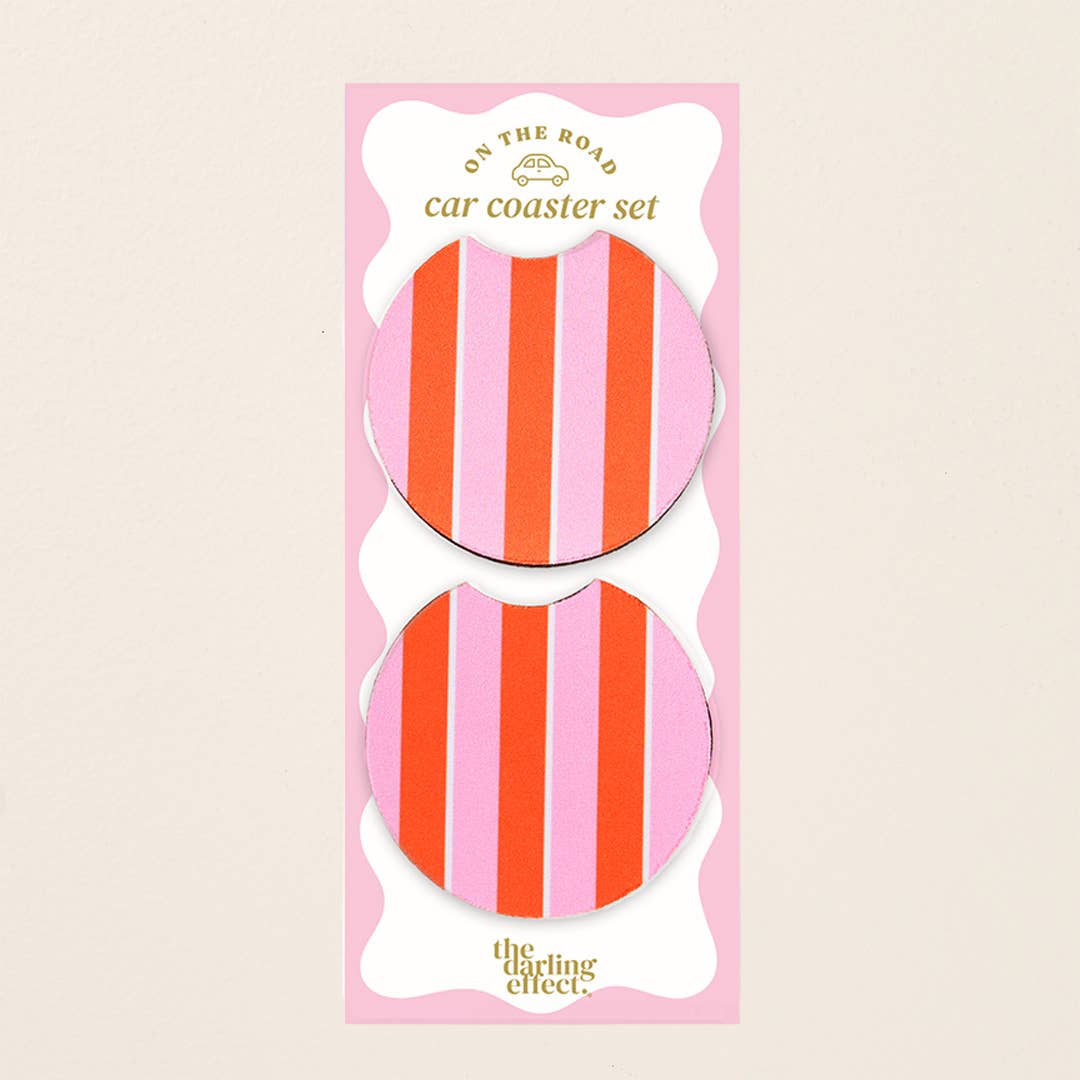 On the Road Car Coaster Set | Sicily Stripes Pink