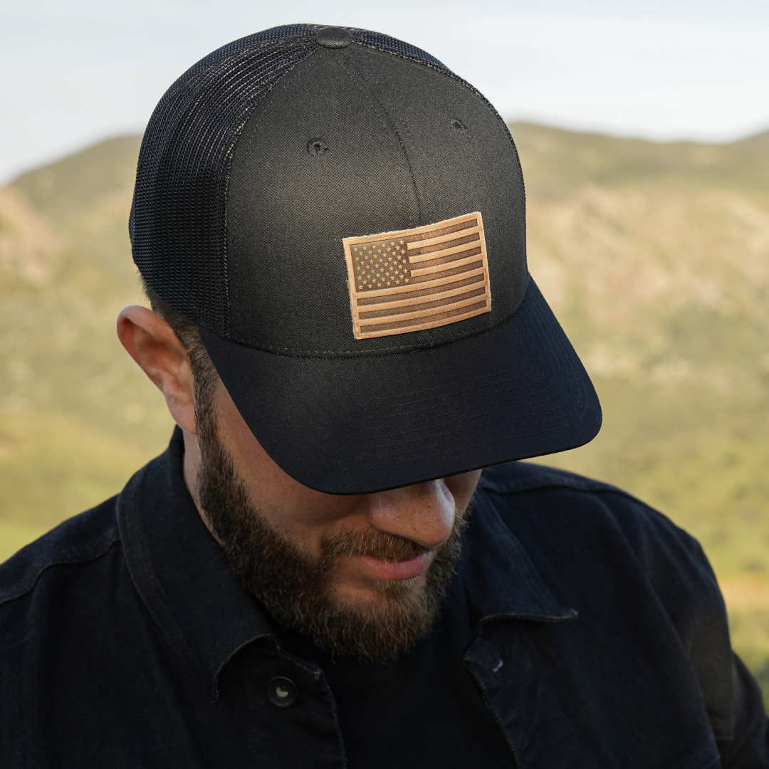Leather Patch American Flag Hat | Charcoal