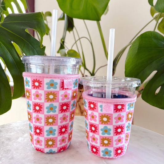 Coffee Cup Cover | Checkered Floral SMALL