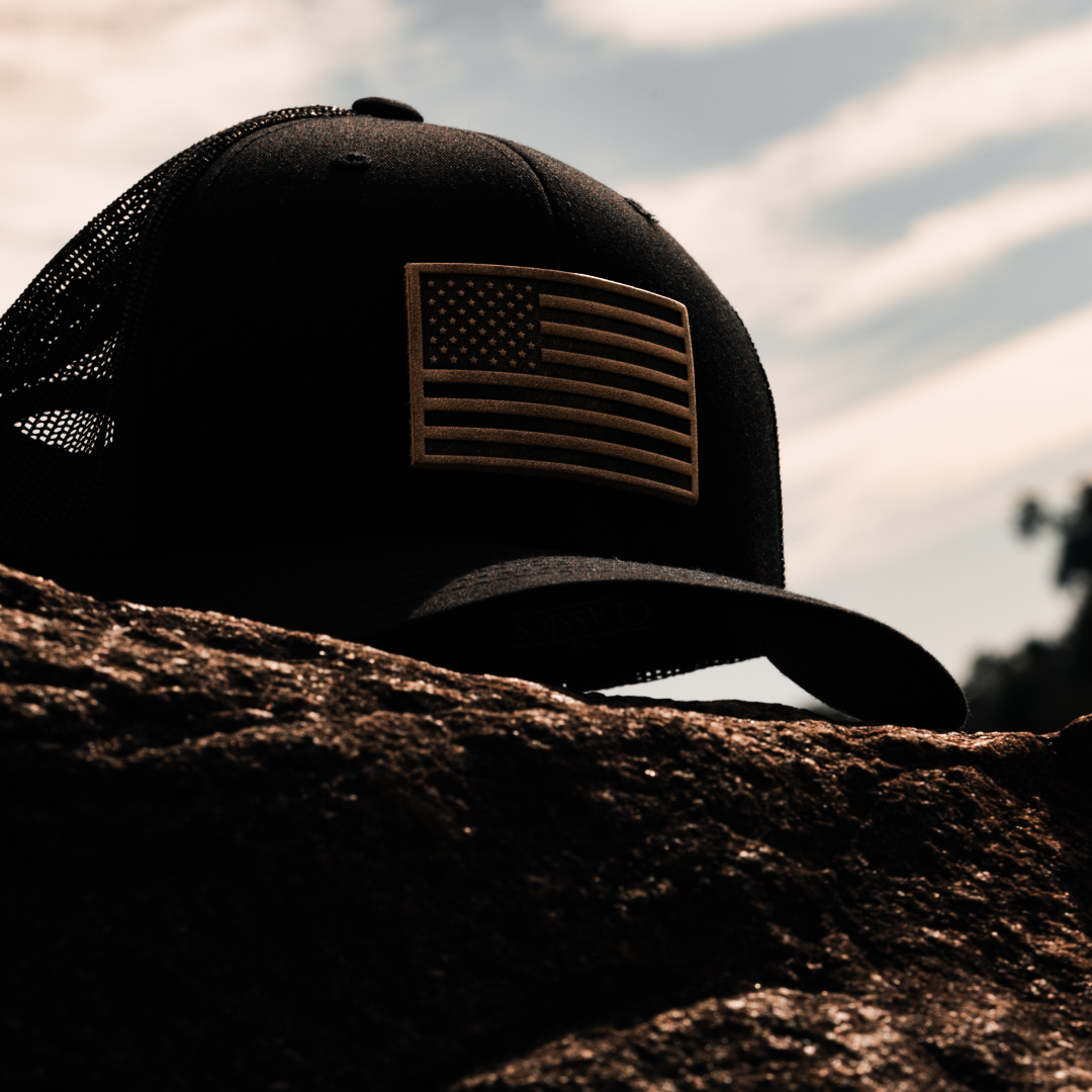 Leather Patch American Flag Hat | Charcoal