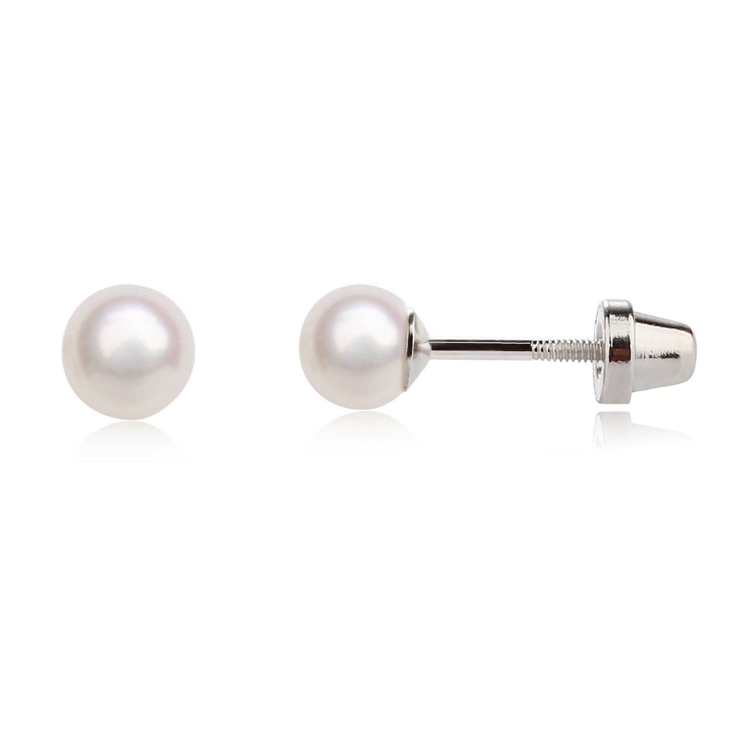 Sterling Silver White Pearl Earrings | Screw Back