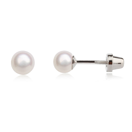 Sterling Silver White Pearl Earrings | Screw Back