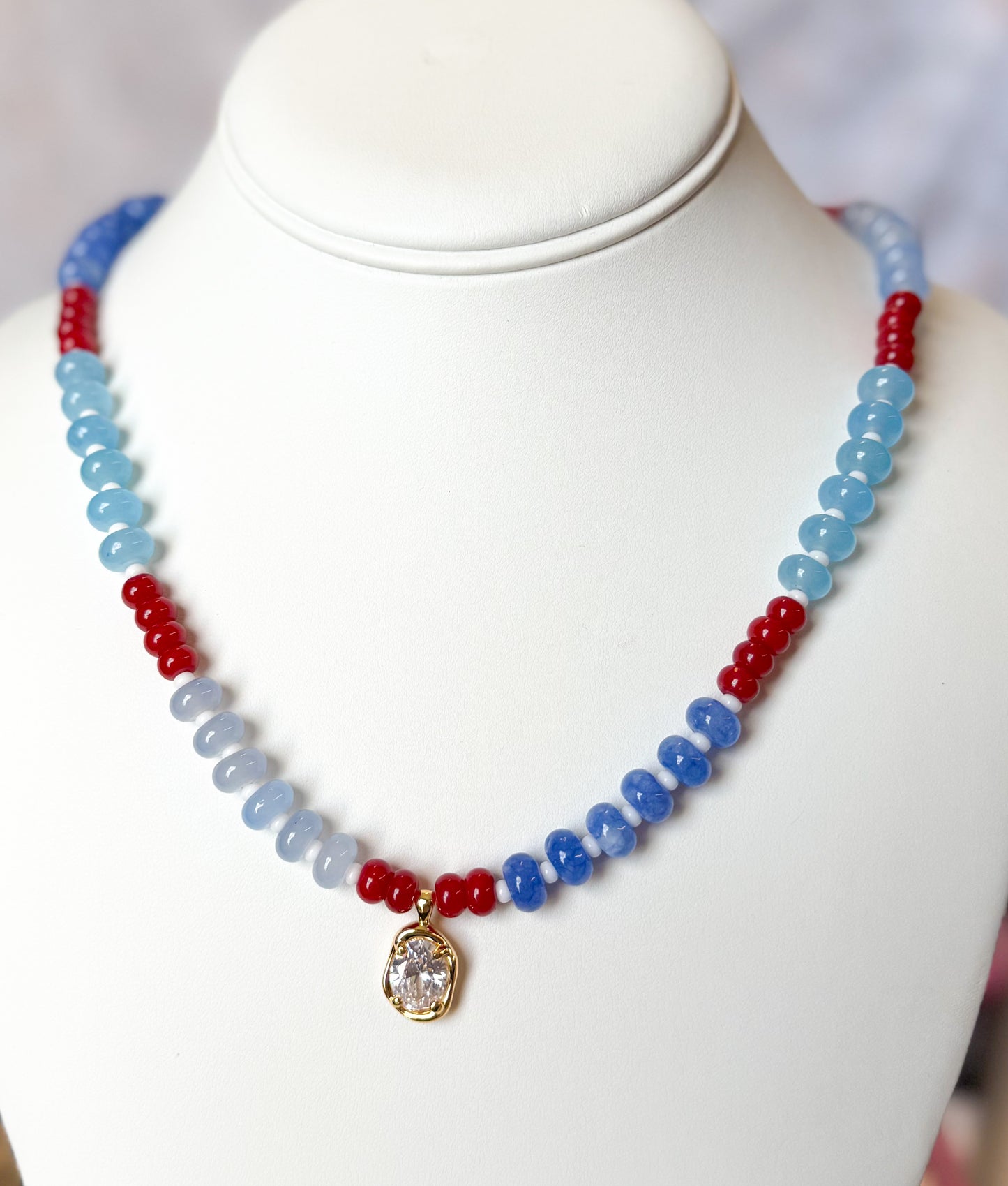Red, White, & Blue Gemstone Necklace