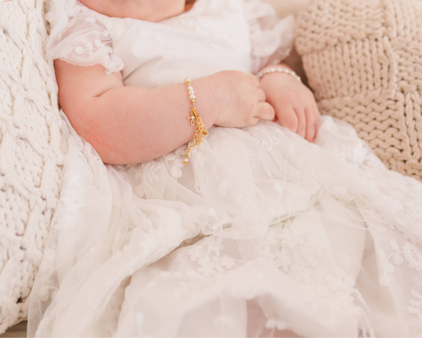 14K Gold-Plated/Pearl Cross Bracelet | 1-5 Years