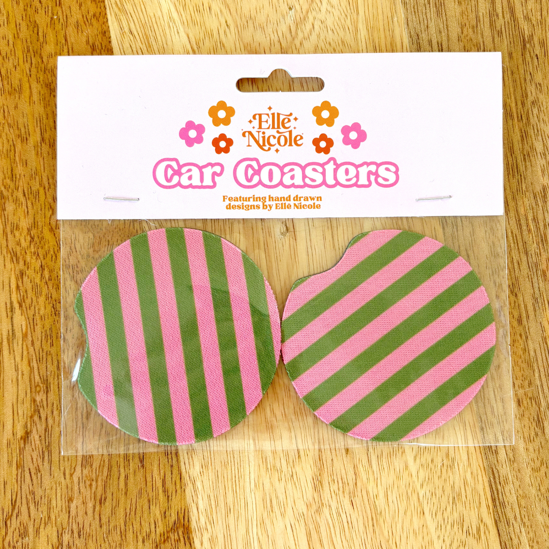 Car Coasters | Pink & Green Stripes