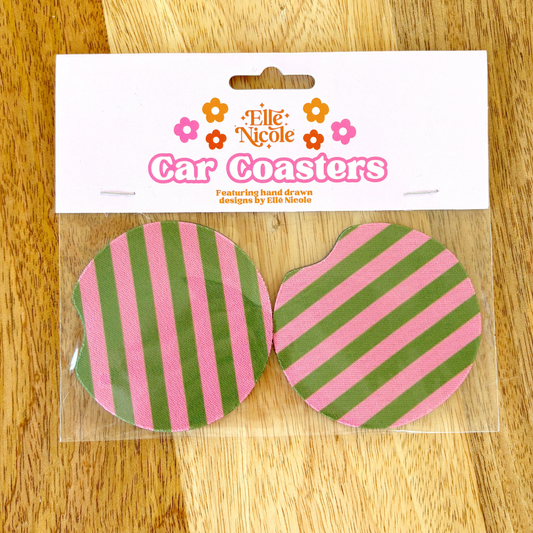 Car Coasters | Pink & Green Stripes