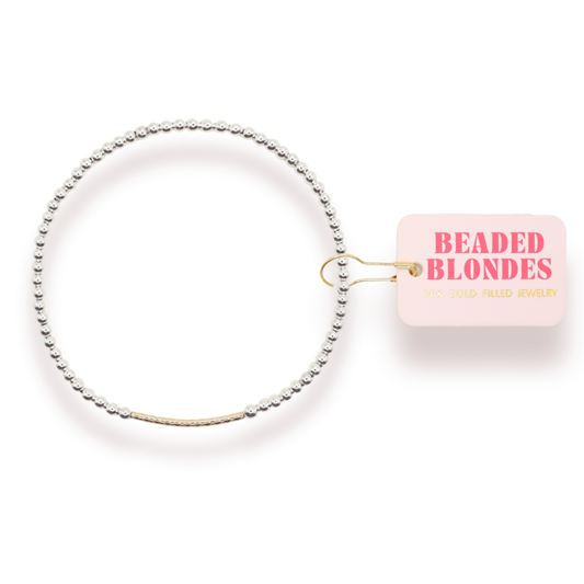 Silver with Gold Dainty Bar Bracelet | Standard 6.75"