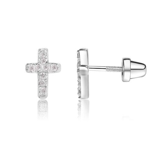 Sterling Silver Cross CZ Earrings