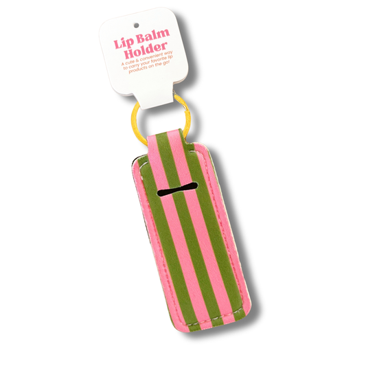 Lip Balm/Lipstick Keychain Holder | Pink & Green Stripes