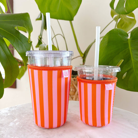 Coffee Cup Cover | Pink & Orange Stripes LARGE