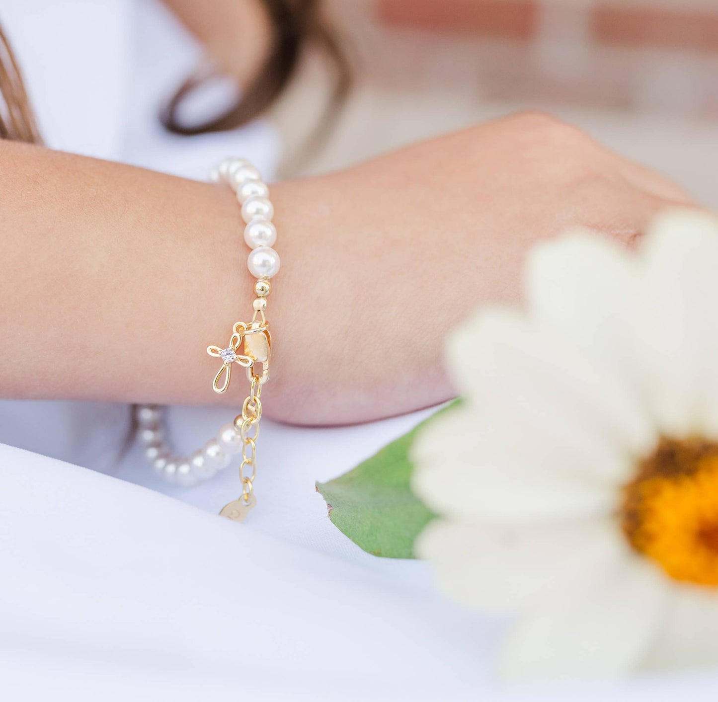 Kids Pearl Cross Bracelet | 1-5 Years