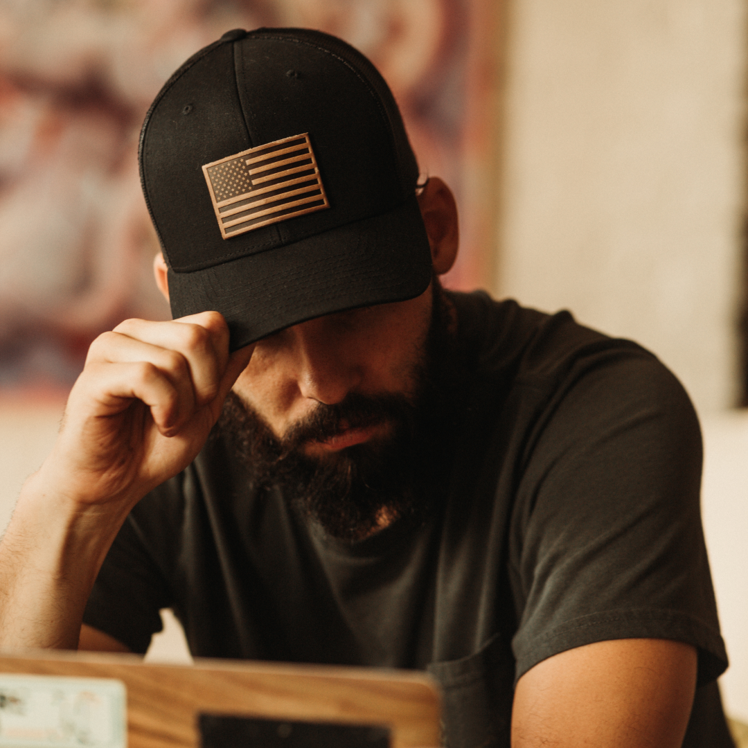 Leather Patch American Flag Hat | Charcoal