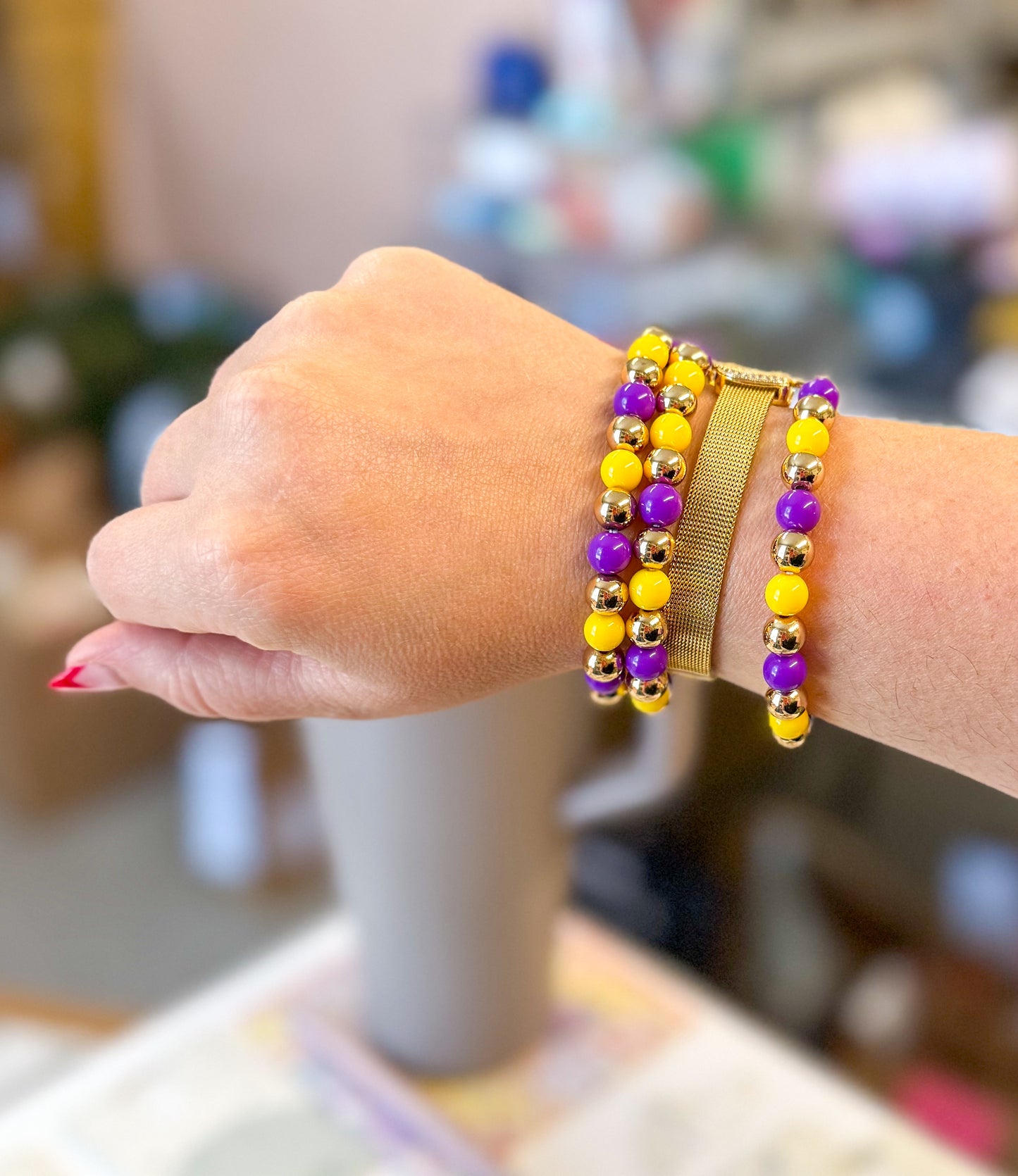 Purple & Gold Beaded Bracelet