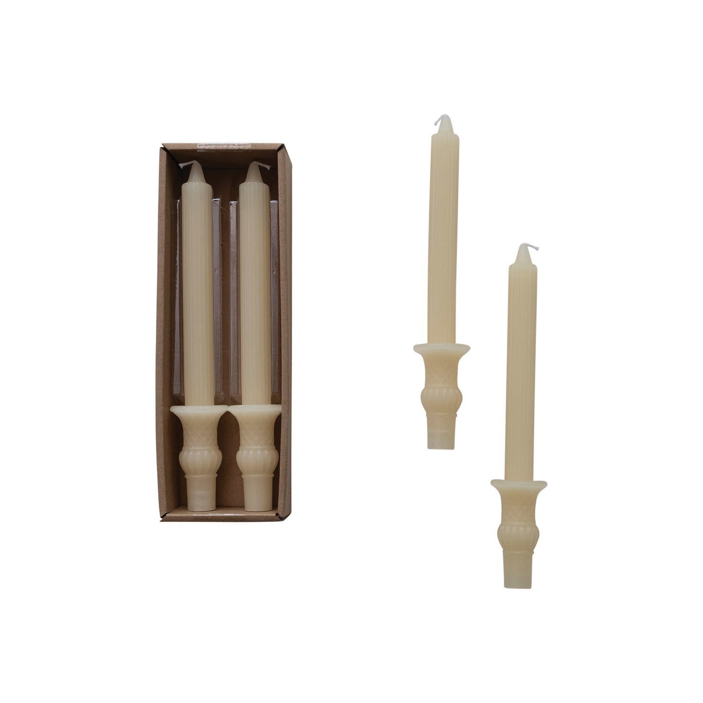 Pleated Taper Candle w/ Urn Base | Ivory